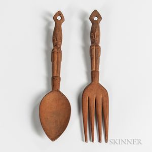 Philippine Carved Wood Fork and Spoon