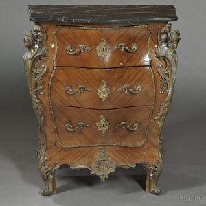 Louis XV-style Marble-top Kingwood Veneered Bombe Commode
