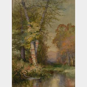 Charles Day Hunt (American, 1840-1914) Woodland Landscape with Pond