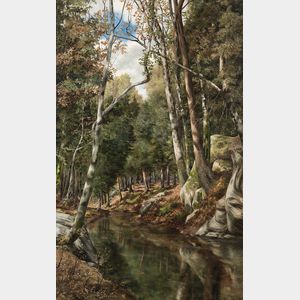 Francis Thayer (American, 19th/20th Century) Forested Stream
