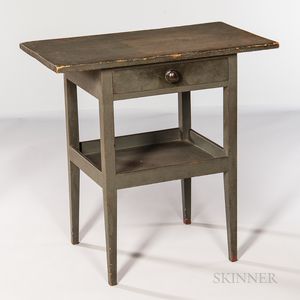 Shaker Green/Gray-painted Cherry and Pine One-drawer Work Stand