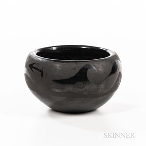 Small San Ildefonso Black-on-black Pottery Bowl