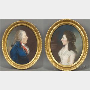 Attributed to James Sharples, Sr. (British, 1751-1811) Pair of Portraits of a Lady and a Gentleman.