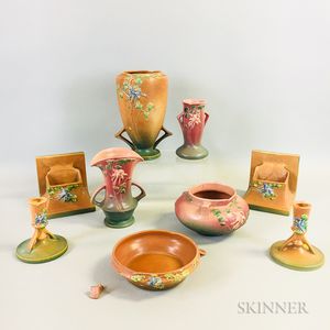 Group of Roseville Pottery Columbine Pink and Brown Items
