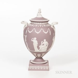 Modern Wedgwood Solid Lilac Jasper Vase and Cover