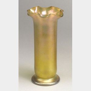 Bohemian Gold Iridescent Art Glass Vase
