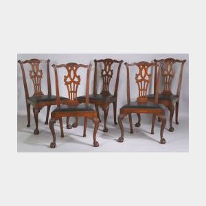 Set of Five Chippendale Mahogany Carved Side Chairs