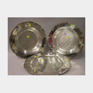 Pair of William/Dirk Van Erp Hammered Silver Plated Center Bowls and a Tray.