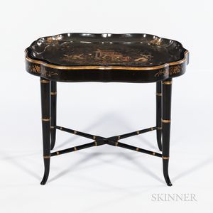 Chinoiserie-decorated Black Lacquer Tea Tray/Table