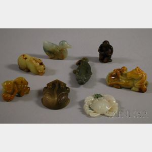 Eight Chinese Carved Jade Pendants and Figures