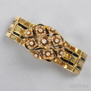 Antique 18kt Gold, Diamond, and Enamel Bracelet