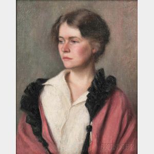 American School, 19th Century Portrait of a Lady in a Rose-colored Coat