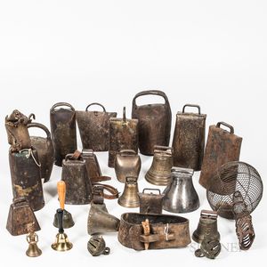 Group of Metal Hand and Cow Bells. 