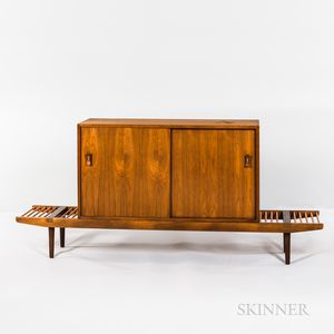 Milo Baughman and Stanley Young for Glenn of California Walnut, Walnut-veneer and Birch Cabinet-on-bench