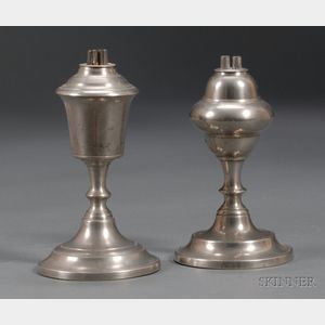 Two Small Pewter Whale Oil Lamps
