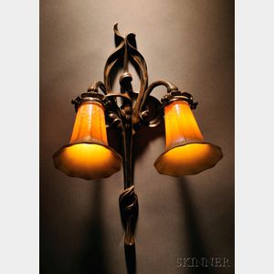 Art Nouveau Wall Sconce with Quezal Shades