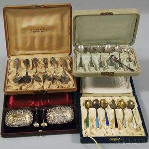 Four Groups of Small Cased Silver and Silver-plate
