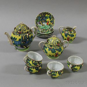 Eleven-piece Chinese Famille Jaune Tea Set