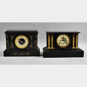 Two Belgian Black Slate Mantel Clocks