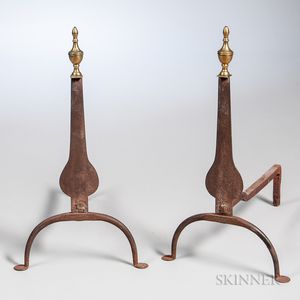 Pair of Iron and Brass Knife Blade Andirons