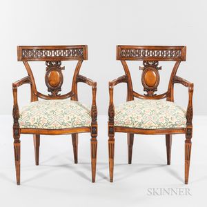Pair of Italian Neoclassical-style Mahogany Open Armchairs