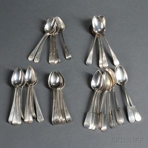 Assembled Group of Thirty-six Georgian and Georgian-style Silver Teaspoons