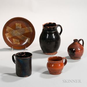 Five Pieces of Glazed Early American Redware
