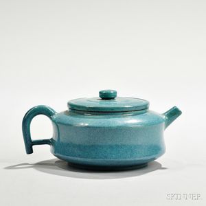 Yixing Teapot with Robin's Egg-glazed Exterior