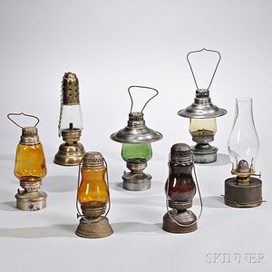 Seven Glass and Metal Skating Lanterns