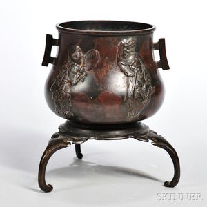 Two-eared Bronze Censer and Tripod Stand