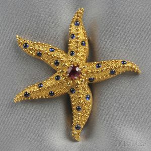 18kt Gold, Ruby, and Sapphire Starfish Brooch, Schlumberger, Tiffany & Co.