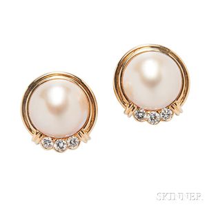 18kt Gold, Mabe Pearl, and Diamond Earclips, Tiffany & Co.