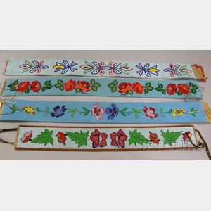 Four Native American Floral Beaded Panel Cloth Panel Belts.