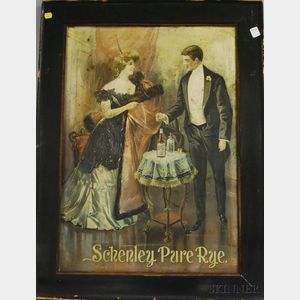 Framed Chromolithographed Tin Schenley Pure Rye Advertising Sign