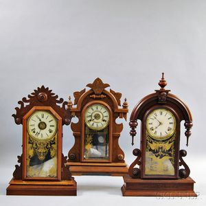 Three Walnut Gingerbread Shelf Clocks