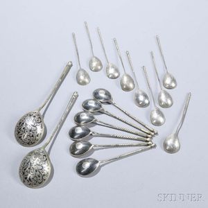 Seventeen Russian .875 Silver Spoons