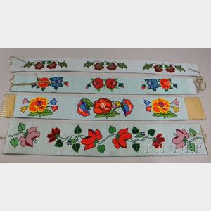 Four Native American Floral Beaded Cloth Belts.