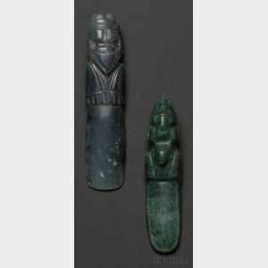 Two Pre-Columbian Carved Jade Bird Pendants