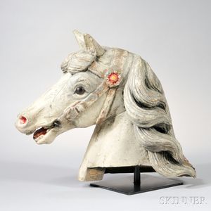 Carved and Painted Wood Carousel Horse Head