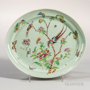 Large Celadon Export Porcelain Butterfly Platter
