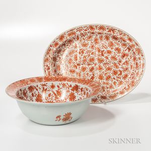 Export Porcelain Orange Fitzhugh Well and Tree Platter and Basin