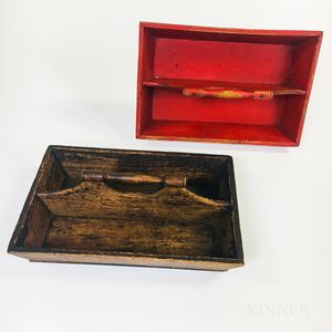 Two Painted Pine Cutlery Trays