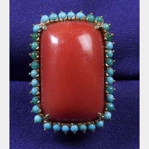 18kt Gold Coral and Turquoise Ring