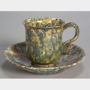Staffordshire Agate Coffee Cup with an Associated Saucer