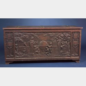 Jacobean-style Carved Oak Chest with Globe Theme