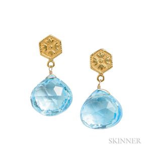 18kt Gold and Blue Topaz Earrings, Temple St. Clair