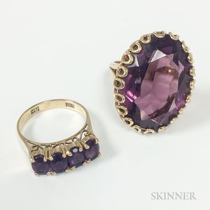 Two 14kt Gold and Amethyst Rings