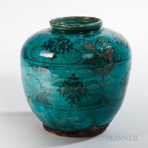 Turquoise Blue-glazed Pottery Jar