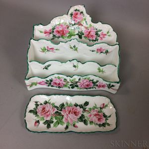Continental Floral-decorated Hand-painted Porcelain Pen Tray and Letter Holder. 