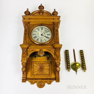 Renaissance Revival Scratch-carved Oak Wall Clock